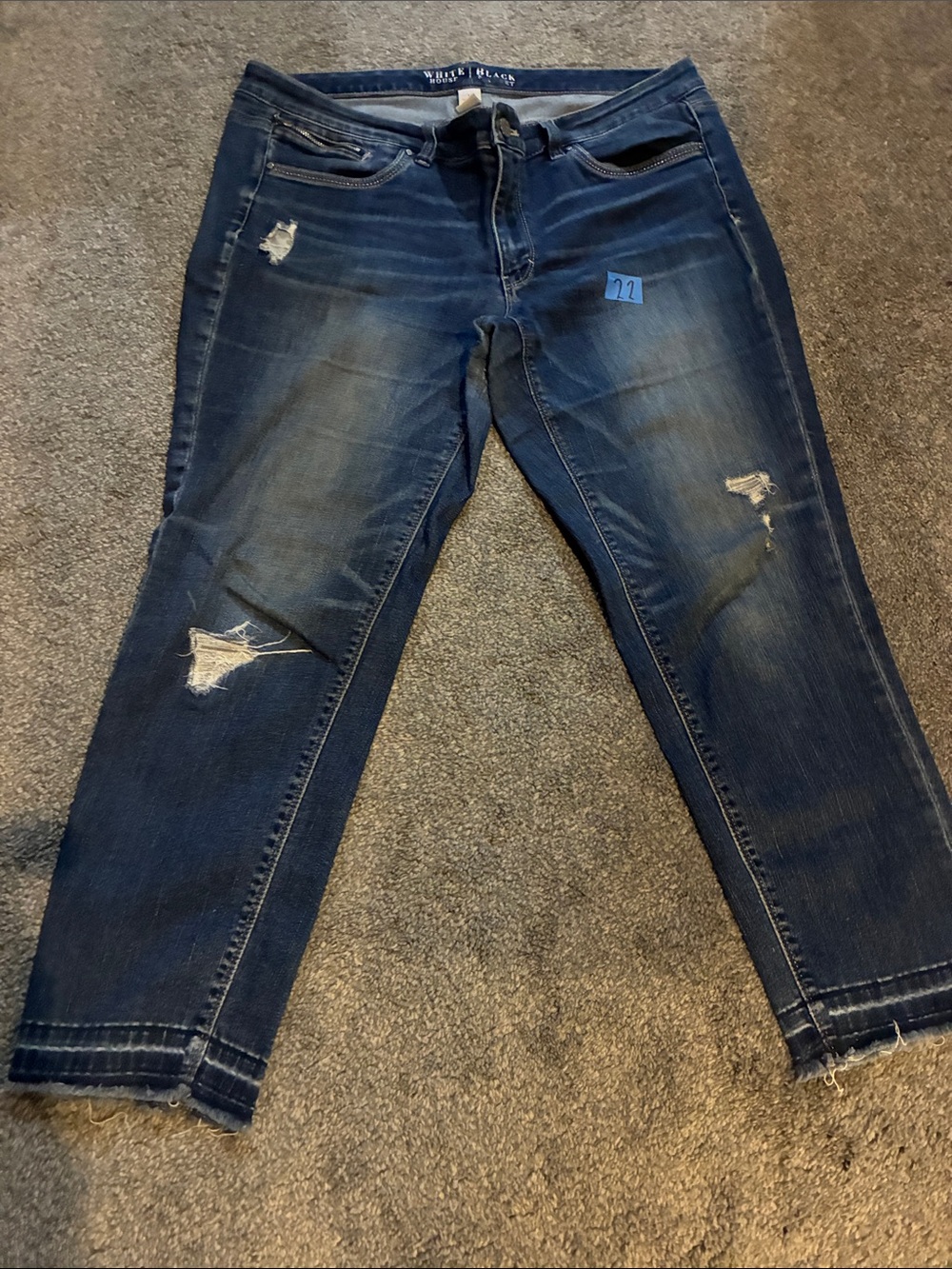 White House Black Market Slim Straight Dark Blue Distressed Jeans # 22